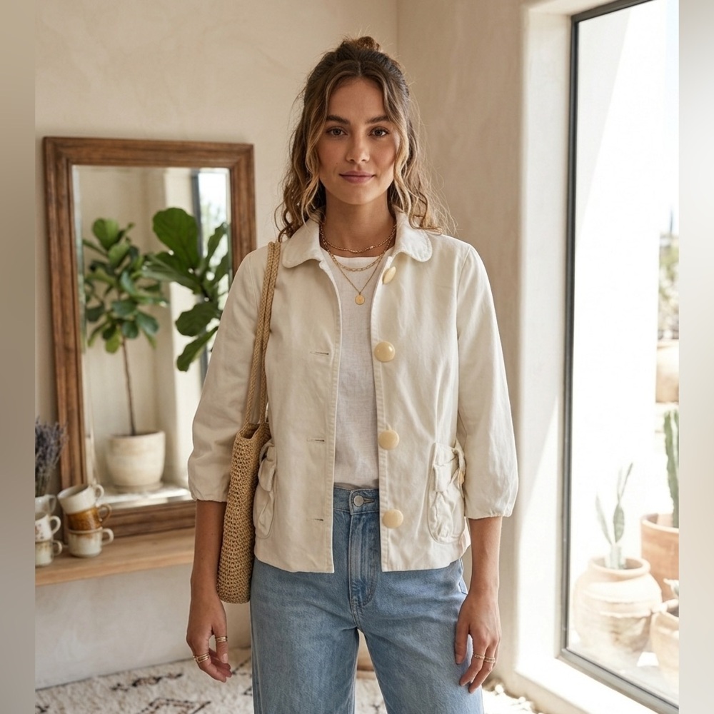 J.Crew Weathered Broken-In Chino Cotton Jacket White Boho Minimalist Size 0